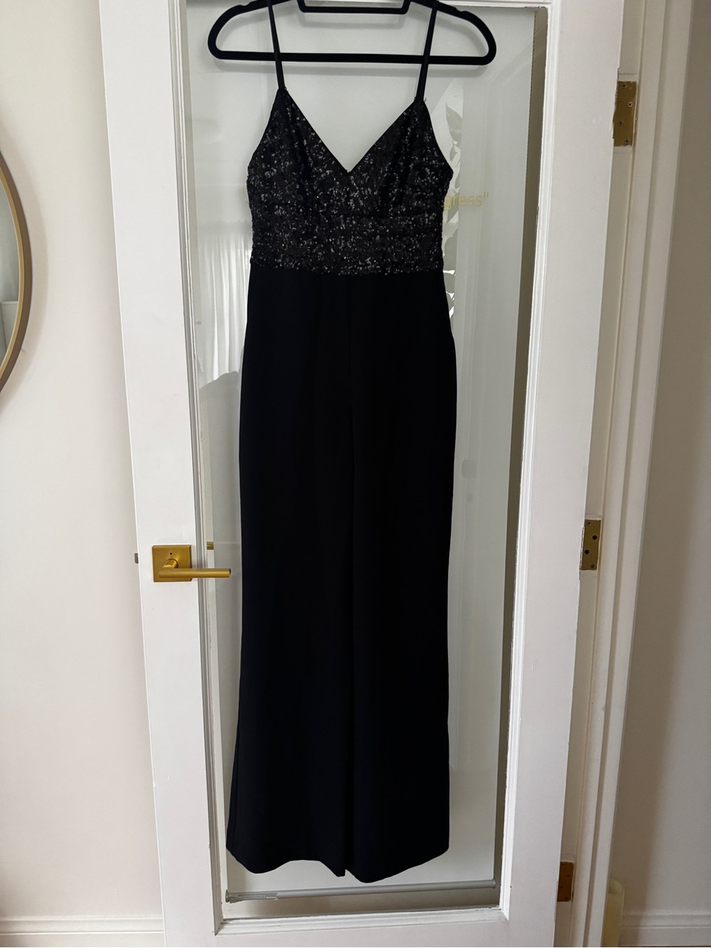 Eliza J Black Strappy Sequin Bodice Jumpsuit Size 2 - Picture 2 of 6